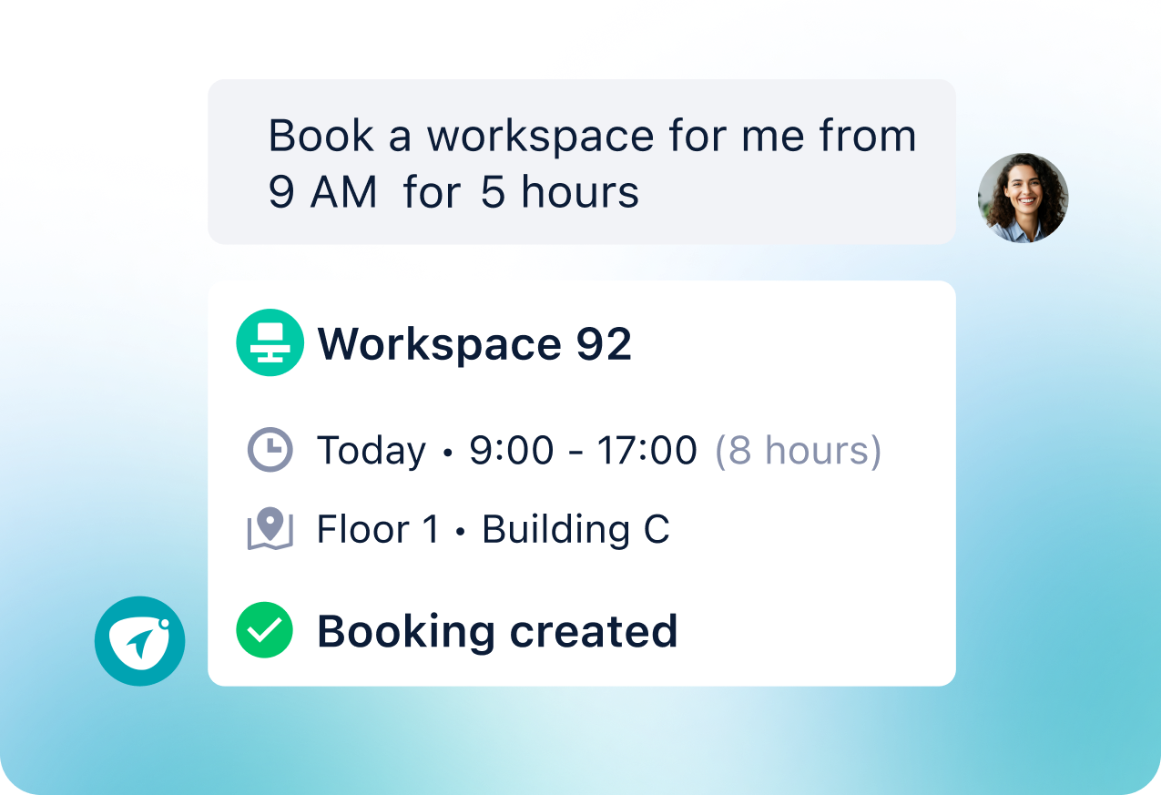AI Assistant books a workspace based on user request